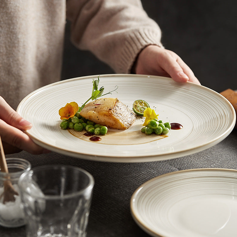Minimalist Line Texture Ceramic Flat Plate