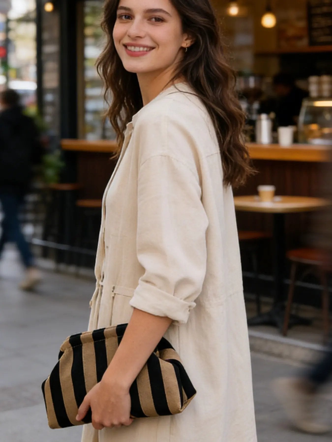 Women's Striped/diamond Dot Cloud Handbag, Clip-Top Crossbody Bag