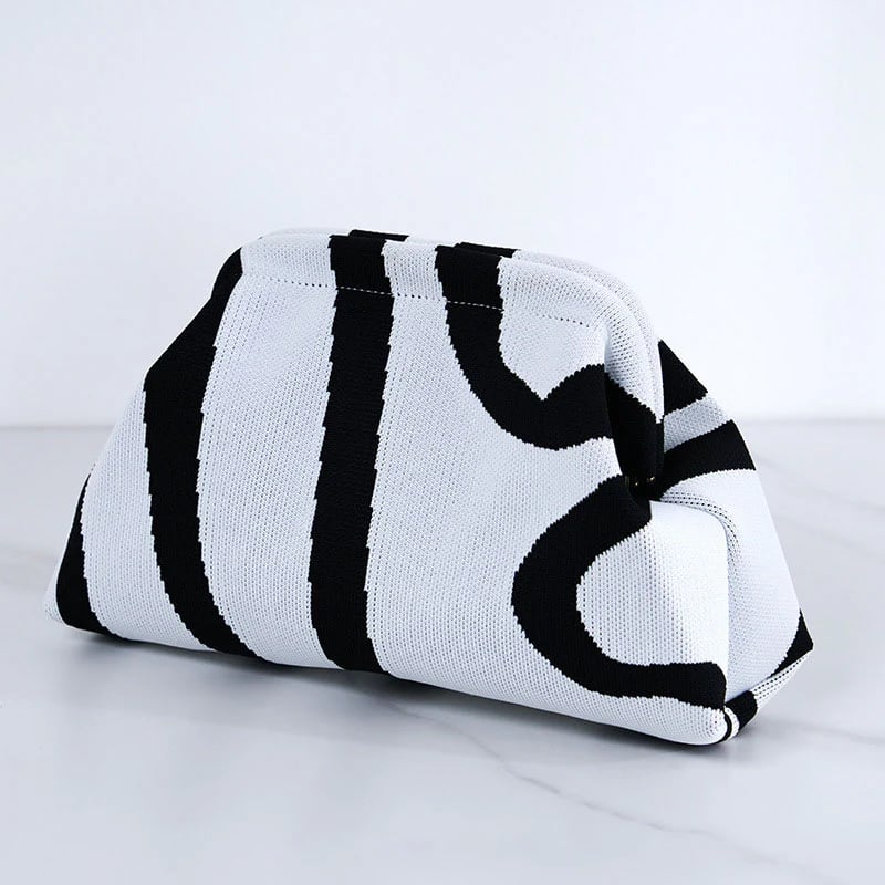 Women's Striped/diamond Dot Cloud Handbag, Clip-Top Crossbody Bag