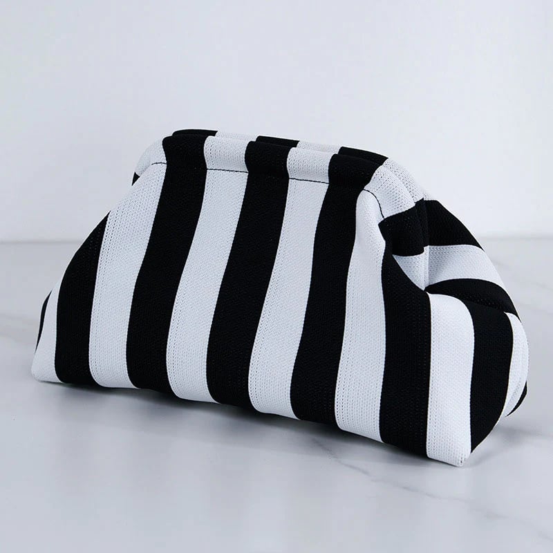 Women's Striped/diamond Dot Cloud Handbag, Clip-Top Crossbody Bag
