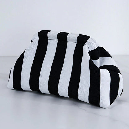 Women's Striped/diamond Dot Cloud Handbag, Clip-Top Crossbody Bag